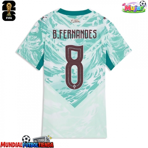 Camiseta Portugal Bruno Fernandes #8 Segunda Equipación Replica Mundial 2026 para mujer mangas cortas